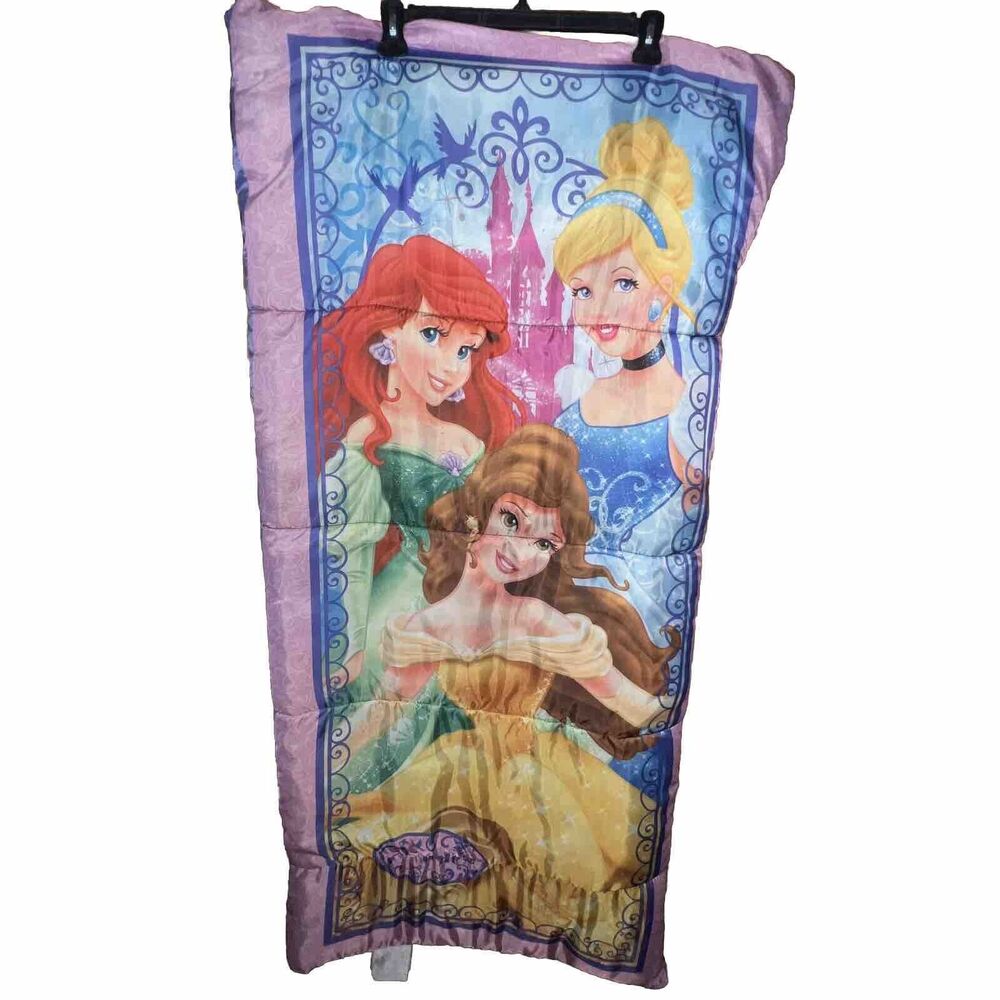Disney Princess Sleeping Bag Girls Pink Purple Belle Ariel Cinderella